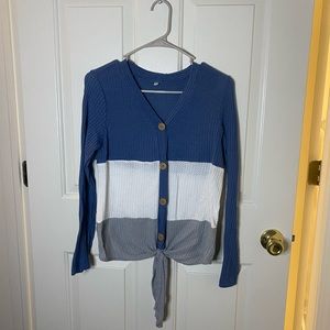 Blue/Gray/white striped lightweight shirt. Perfect for spring!